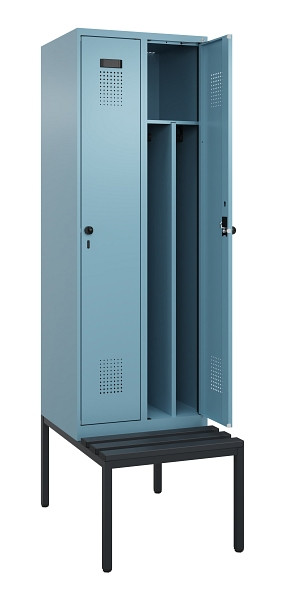 C+P Spind Evolo PLUS, 2 Abteile, 2120x600x815mm, 0010/0010, Drehriegel, Sitzfläche Kunststoff, Sitzbank, 0490507-20F S10075