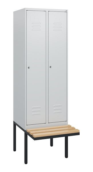 C+P Umkleidespind Classic PLUS, 2 Abteile, 1950x600x815mm, 7035/7035, Zylinderschlösser, Buche-Sitzleisten, 0800405-20 S10024