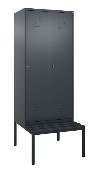 C+P Umkleidespind Classic PLUS, mit untergebauter Sitzbank, 2 Abteile, 2120x800x815mm, 7016/7016, Zylinderschlösser, 0800507-22 S10027