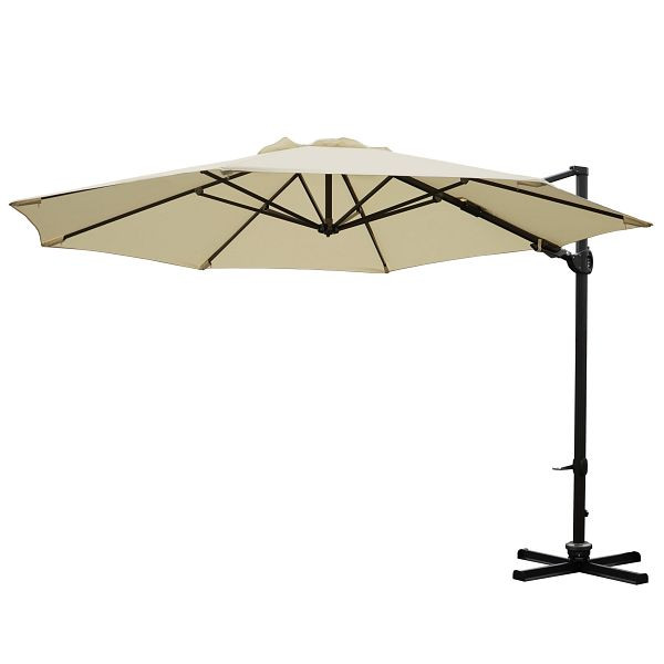 Mendler Gastronomie-Ampelschirm HWC-A39, Sonnenschirm, schwenkbar drehbar Ø 3,5m Polyester/Alu 34kg, creme ohne Ständer, 59354