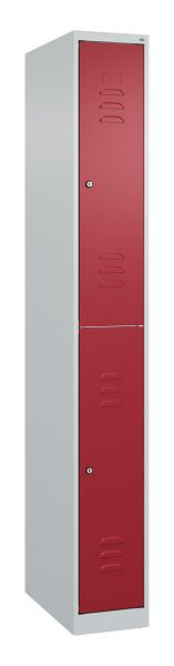 C+P Doppelstöckiger Spind Classic PLUS, 1850x250x500mm, 7035/3003, Zylinderschlösser, 080300-19 S10029