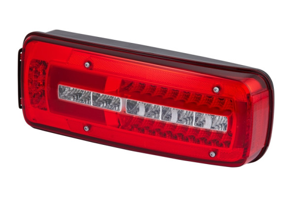 HELLA Heckleuchte, Truck Full LED, LED, 24V, ECE/ADR/GGVS, Lichtscheibenfarbe: glasklar/rot, Stecker: Rundstecker, rechts, 2VP 012 381-321