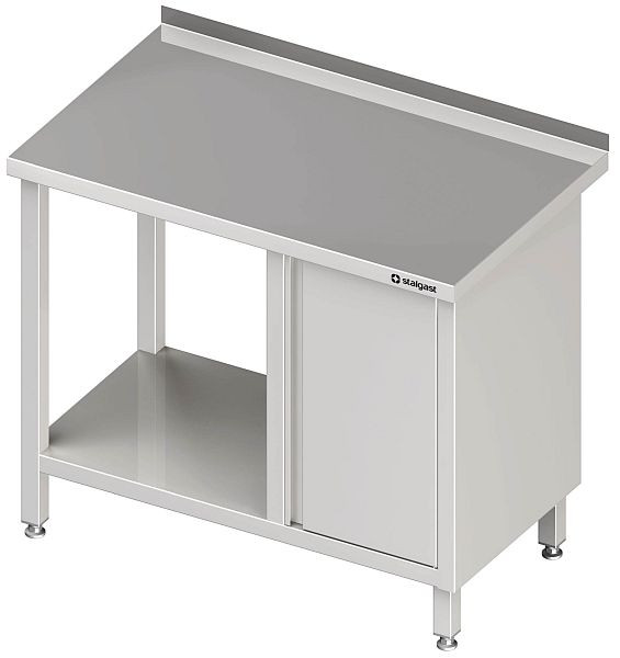 Stalgast Arbeitstisch mit Grundboden, 800x600x850 mm, mit Flügeltürschrank links, ohne Aufkantung, verschweißt, VAT08612L