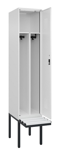 C+P Spind Evolo PLUS, 1 Abteile, 2120x400x815mm, 9016/9016, Haken 4, Zylinderschloss, Sitzfläche Kunststoff, Trennwand, 0490407-12F S10100