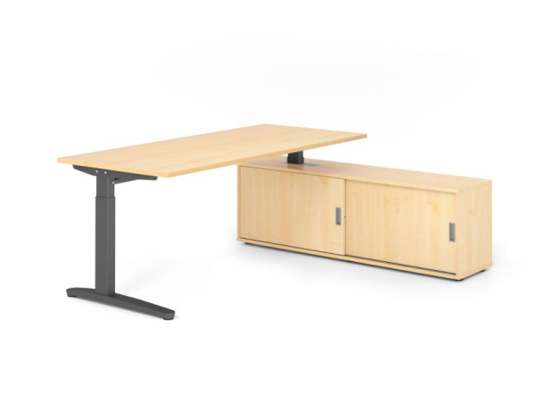 Hammerbacher Schreibtisch XB19, 180x80cm, Platte: Ahorn, 25mm dick, C-Fuß Gestell Graphit, höheneinstellbar, Ahorn, VXBE19SB/3/G/3/3
