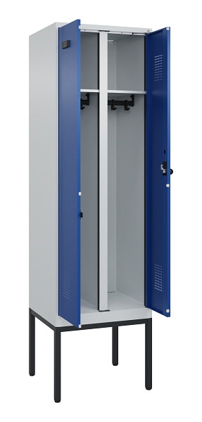 C+P Schwarz-Weiß-Spind Evolo PLUS, Gestell, 2 Abteile, 2120x600x500mm, 7035/5010, Drehriegel, 0490327-20 S10006