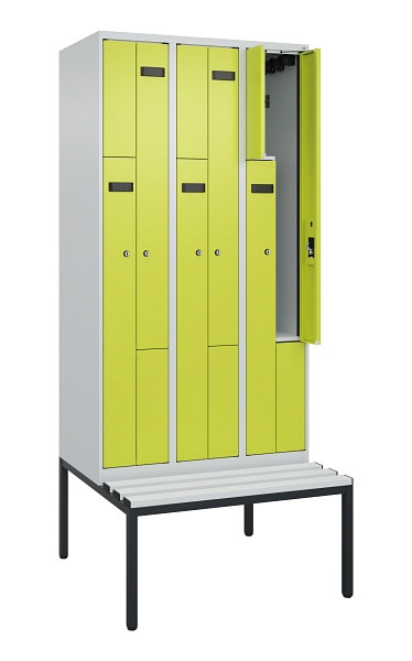 C+P Z-Spind Evolo PLUS, 6 Fächer, 2120x900x815mm, 7035/0024, Zylinderschloss, Material Sitzfläche Kunststoff, Sitzbank, 0490537-306 S10096