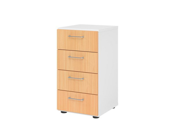Hammerbacher Schubladenschrank 2OH, 4 Schübe, BS Weiß/Buche, 40 x 41,7 x 74,8 cm, 4 Schubkästen, Metallgriff, V924S4/W/6/BS