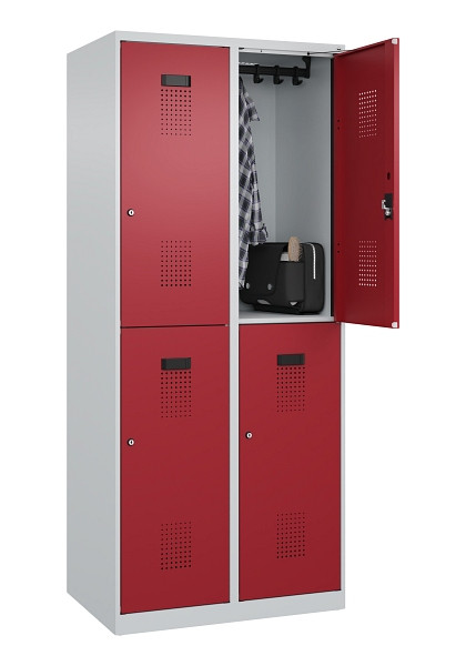 C+P Doppelstöckiger Spind Evolo PLUS, 4 Fächer, 1850x800x500mm, 7035/3003, Zylinderschloss, 049300-22 S10031