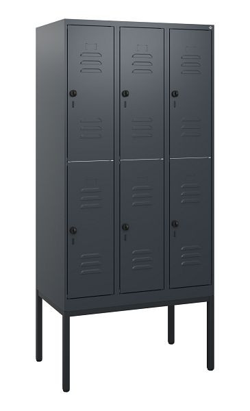 C+P Doppelstöckiger Spind Classic PLUS, Gestell, 3 Abteile, 1950x900x500mm, 7016/7016, Drehriegel, 0803305-30 S10012