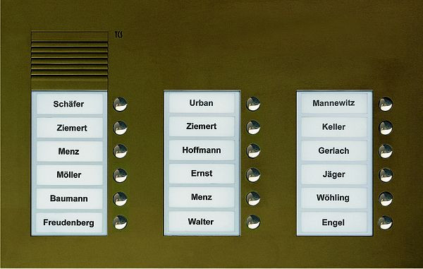 TCS Audio Außenstation Serie PUK 18 Klingeltasten (rechtsbündig), 3-spaltig, UP bronze, PUK18/3-EB