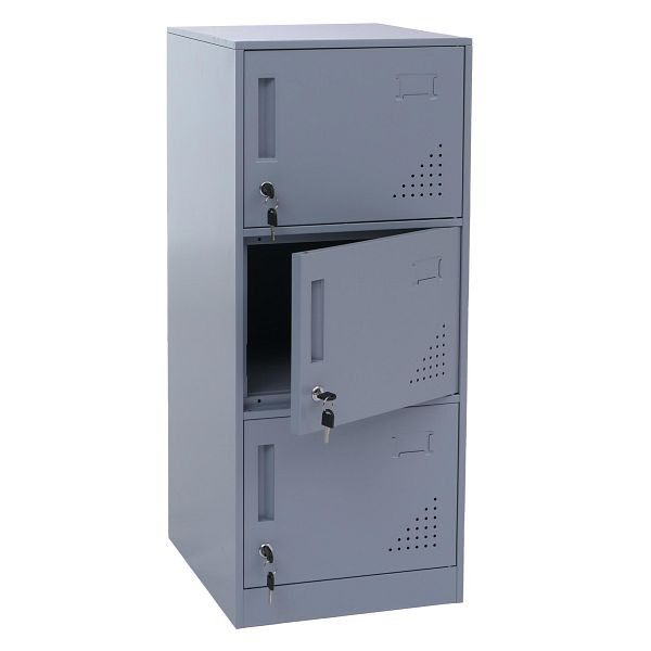 Mendler Spind HWC-P63, Schließfach Wertfachschrank Schließfachschrank 3 Türen, 90x38x45cm Stahl, grau, 122516