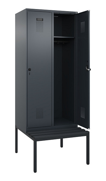 C+P Spind Evolo PLUS, 2 Abteile, 2120x800x815mm, 7016/7016, Haken 4, Drehriegel, Sitzfläche Kunststoff, Sitzbank, 0490507-22 S10070