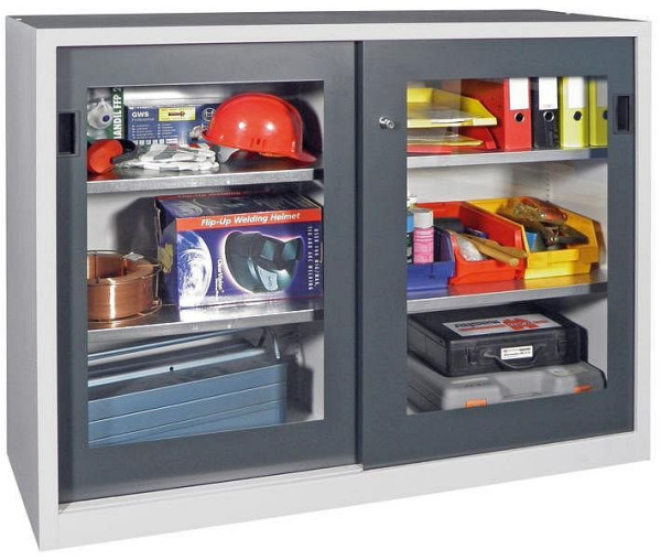 Pavoy Schiebetürenschrank 1200/400/1500, Böden gepulvert, Sichtfenster, 30301-150-491-910905