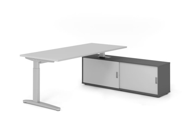 Hammerbacher Schreibtisch XB19, 180x80cm, Platte: Grau, 25mm dick, C-Fuß Gestell Silber, höheneinstellbar, Ahorn, SB/5/S/G/5, VXBE19SB/5/S/G/5