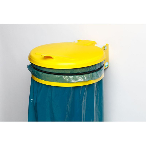 STEIN HGS Müllsackhalter zur Wandbefestigung, Gelb, Verkehrsgelb (RAL 1023), Müllsackhalter zur Wandbefestigung (mit Kunststoff-Deckel), 82027.0004