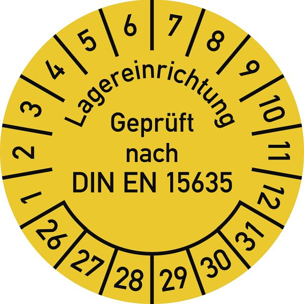 Moedel Prüfplakette Lagereinrichtung Geprüft...2026-2031, Folie, Ø 30 mm, VE: 10 Stück/Bogen, 107200