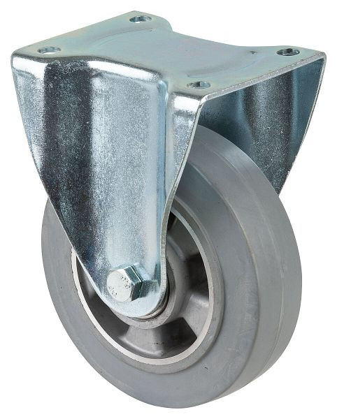 BS Rollen Schwerlastrolle, Bockrolle, Rad-Breite 50 mm, Rad-Ø 160 mm, Tragfähigkeit 300 kg, Elastik-Reifen grau, Aluminium, Kugellager, L610.B83.160