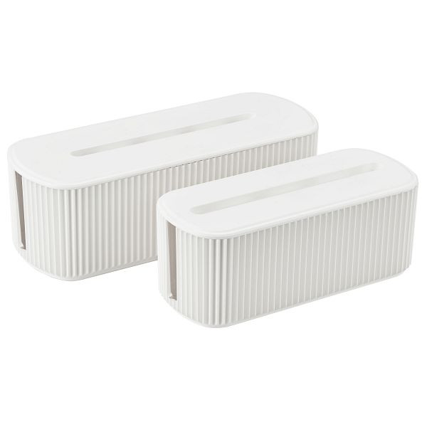 Mendler 2er-Set Kabelboxen HWC-Q73, Aufbewahrungsbox Kabelorganizer Kabelmanagement Box, Deckel Kunststoff~ weiß, 121813