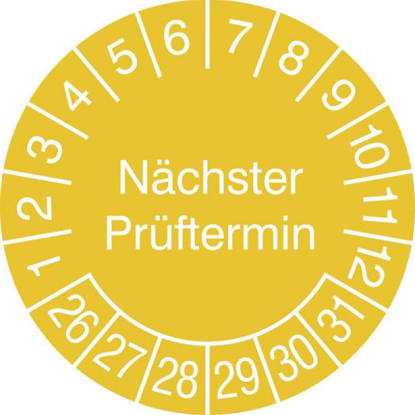 Stein HGS Prüfplaketten mit Jahresfarbe (6 Jahre), Ø 30 mm, gelb, 2026-2031, 31.3652-26