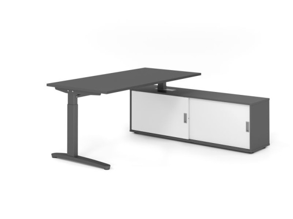 Hammerbacher Schreibtisch XB16, 160x80cm, Platte: Graphit, 25mm dick, C-Fuß Gestell Graphit, höheneinstellbar, Graphit / Weiß, VXBE16SB/G/G/G/W
