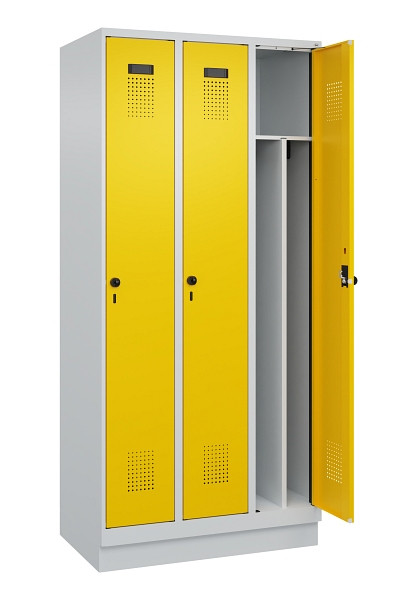 C+P Spind Evolo PLUS, mit Sockel, 3 Abteile, 1950x900x500mm, 7035/1023, Verschluss Drehriegel, 049020-30F S10001