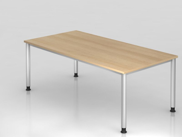 Hammerbacher Schreibtisch 4 Fuß rund 200x100cm Eiche/Silber, Rechteckform, VHS2E/E/S