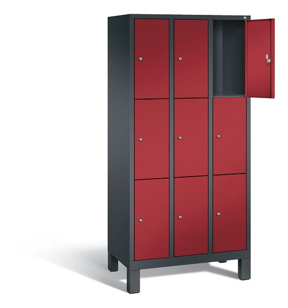 C+P Schließfachschrank Evolo, H1850xB900xT500mm, Farbe: Schwarzgrau / Rubinrot, 48010-303 S10096