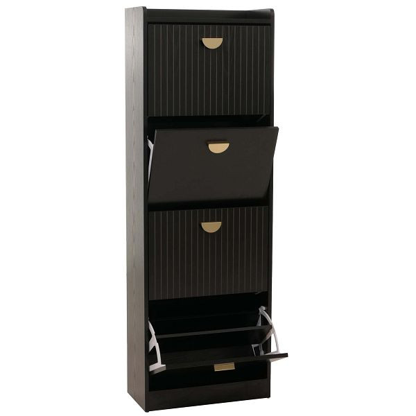 Mendler Schuhschrank HWC-O39, Schuhkipper Schuhregal 4 Klappen Klappfächer MDF Melamin Metall 148x50x24cm, Holzoptik schwarz, 112603+112604
