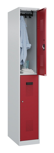 C+P Doppelstöckiger Spind Evolo PLUS, 2 Fächer, 1850x300x500mm, 7035/3003, Zylinderschloss, 049300-10 S10031