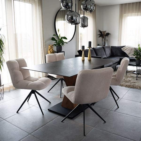 HOME DELUXE Esszimmerstuhl drehbar 8er Set NODA – Cord Creme, 50873