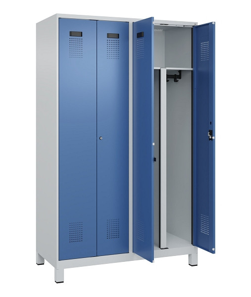 C+P PSA Schwarz-Weiß-Spind Evolo PLUS, mit Füßen, 4 Abteile, 1950x1200x500mm, 7, Frontfarbe RAL 5023 Fernblau, Zylinderschloss, 049012-40P S10035