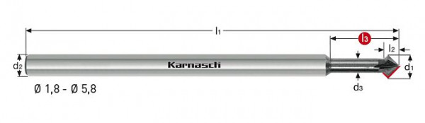 Karnasch VHM-Entgrater, extra lang 45° Vorwärts- und Rückwärts d= 1,8 / L3= 8 mm Z= 4 DCA-06, 3065400180