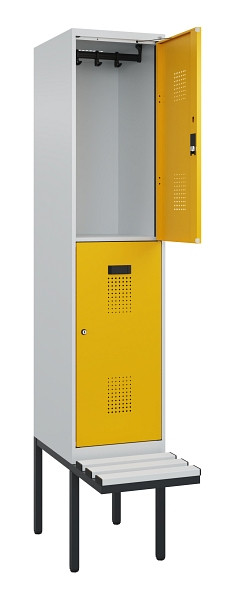 C+P Doppelstock-Spind Evolo PLUS, Bank, 2 Fächer, 2120x400x815mm, 7035/1004, Zylinderschloss, Sitzfläche Kunststoff, 0493407-12 S10108