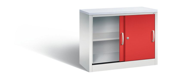 C+P Sideboard mit Schiebetüren Acurado, H720xB1000xT400mm, Farbe: Lichtgrau / feuerrot, Bügelgriff, 2 OH, 5725-00 S10061