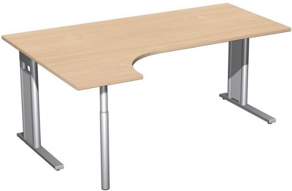 geramöbel PC-Schreibtisch links starr, C Fuß Blende optional, 1800x1200x720, Buche/Silber, N-648324-BS