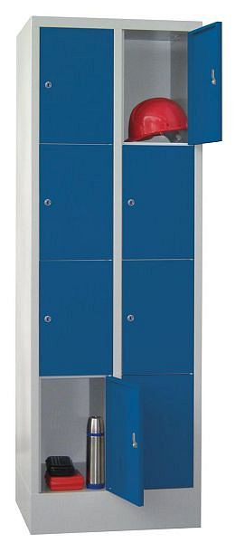 Pavoy Schließfachschrank mit Sockel 1850/500/600, 2b x 4h, Zylinderschloss, Abteilbreite 300, glatte Türen, 61265-243-401-910905