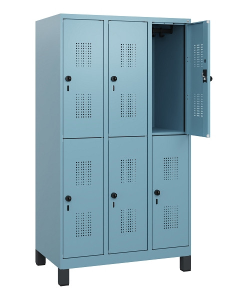 C+P Doppelstöckiger Spind Evolo PLUS, Füße, 6 Fächer, 1630x900x500mm, 0010/0010, Drehriegel, 0493105-30 S10025