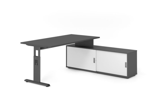 Hammerbacher Aufsatz-Schreibtisch OSE16, 160x80cm, Platte: Graphit, 25mm dick, T-Fuß Gestell Graphit, Graphit / Weiß, VOSE16SB/G/G/G/W