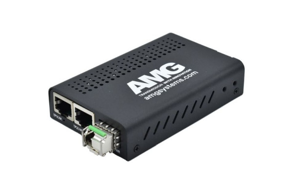 AMG Systems Medienkonverter, für 0°C bis 50°, 2 x 10/100/1000BT RJ45, 1 x GFX, SM, 1 Faser, B Typ, AMG210M-2G-1SS1B