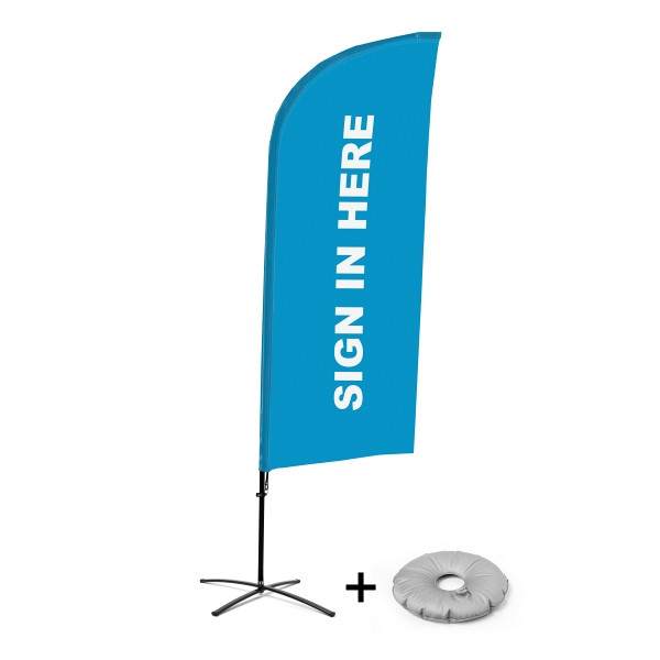 Showdown Displays Beachflag Alu Wind Komplett-Set Hier Anmelden Blau Englisch Kreuzständer, BFAW310-CB30-WB-I114