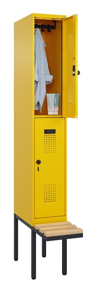 C+P Doppelstock-Spind Evolo PLUS, Bank, 2 Fächer, 2120x300x815mm, 1023/1023, Drehriegel, Sitzfläche Buche-Hartholz, 0493407-10 S10022