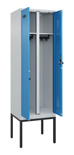C+P Schwarz-Weiß-Spind Evolo PLUS, Gestell, 2 Abteile, 2120x600x500mm, 7035/5012, Drehriegel, 0490327-20 S10007