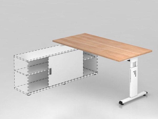 Hammerbacher Anbauschreibtisch T-Fuß 160x80cm Nussbaum/Weiß, Rechteckform, Aufsatz auf Sideboard 1758, VOSE16/N/W