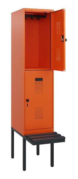 C+P Doppelstock-Spind Evolo PLUS, Bank, 2 Fächer, 1950x400x815mm, 2004/2004, Drehriegel, Sitzfläche Kunststoff, 0493405-12 S10125