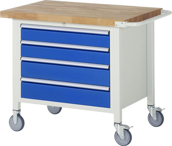 RAU Fahrbare Werkbank 8000 - Modell 8262, B1000 x T700 x H880-1080 mm, Unterbau-Container, 4x Schubladen: 2xH120, 2xH150 mm, 05-8262A2-107B4H.11
