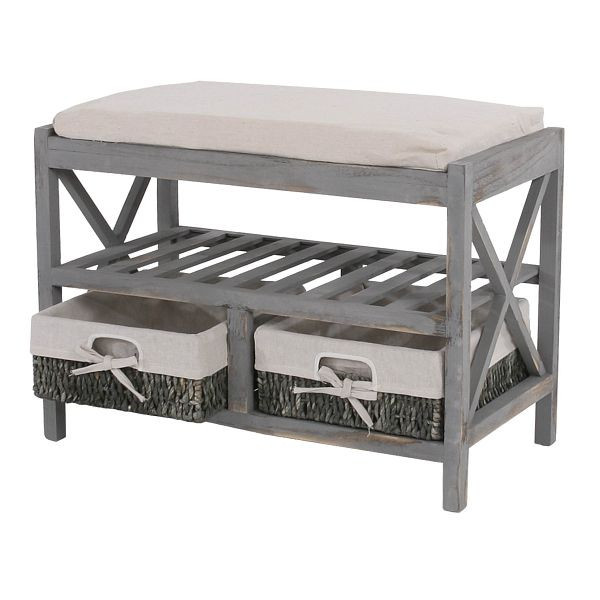Mendler Schuhregal HWC-C48, Sitzbank Schuhablage, Shabby-Look Vintage 45x65x34cm, grau, 33354