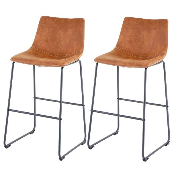 Mendler 2er-Set Barhocker HWC-D70, Barstuhl Tresenhocker, Stoff/Textil, Vintage Wildlederimitat, 64181