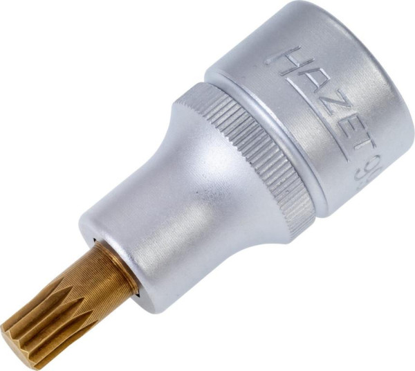 Hazet Schraubendreher-Steckschlüsseleinsatz, Vierkant hohl 12,5 mm, Innen Vielzahn Profil XZN, M8, Kurze Ausführung Mit Rändelung, 990-8