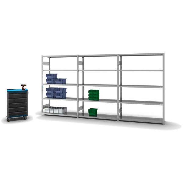 hofe Fachboden-Grundregal, 2000x400x1300 mm, 5 Fachebenen, verzinkt, 180 kg Fachlast, 1200 kg Feldlast, zweiseitige Bedienung, HZG20413AL